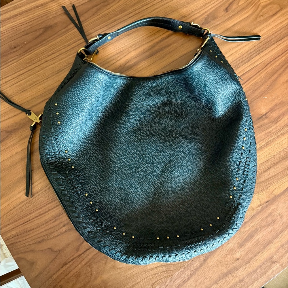 Etienne Aigner Black Leather hobo Handbag with gold accents LARGE pebbled Casual